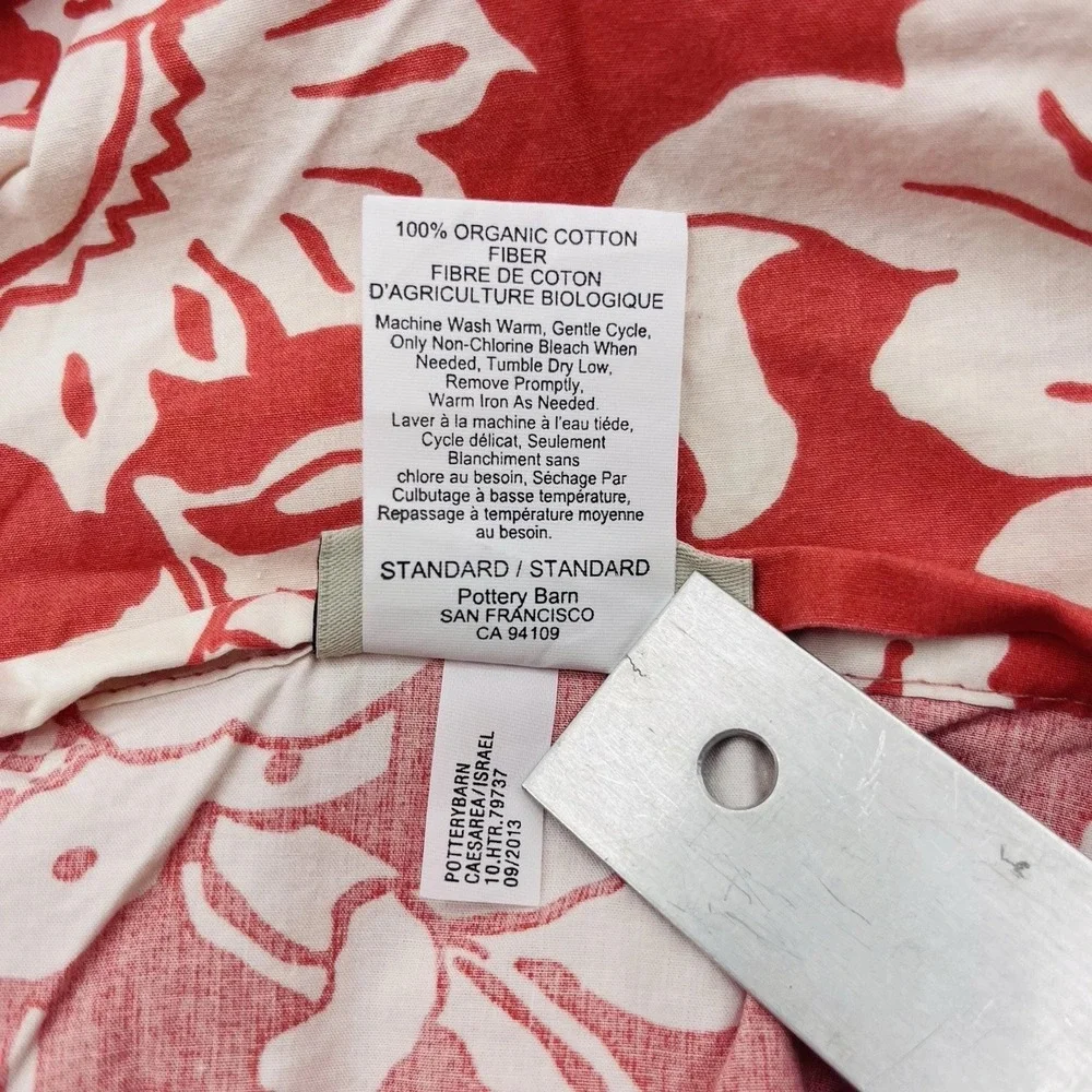 Pottery Barn Jacobean Floral Queen Duvet Cover 2 Euro Shams Coral Organic Cotton